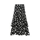 Polka Dot Chiffon Asymmetric A-line Midi Skirt