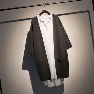 Pocketed Plain 3/4 Sleeve Cardigan