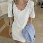 Short-sleeve Scoop-neck Mini Sheath T-shirt Dress