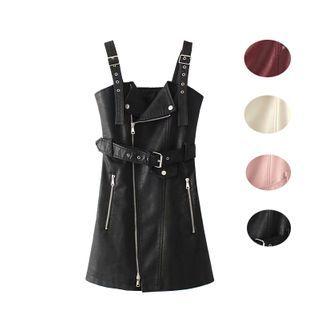 Sleeveless Faux Leather Mini Pinafore Dress