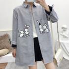 Rabbit Embroidered Shirt Gray - One Size