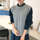 Crew-neck Cable-knit Vest Gray - One Size