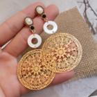 Faux Pearl Perforated Alloy Disc Dangle Earring As Shown In Figure - One Size