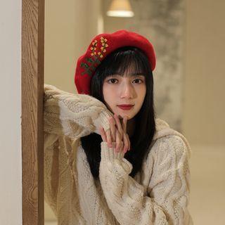 Retro Flower Wool Beret Red - M (56-58cm)