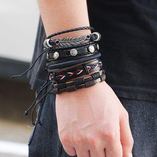 Set Of 5: Genuine Leather Wax Cord Bracelet (various Designs) Set Of 5 - One Size