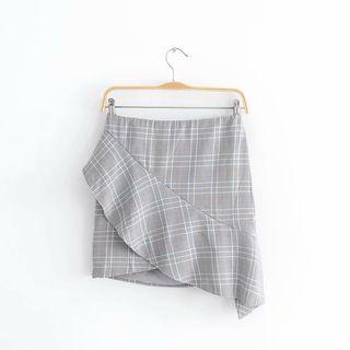 Ruffle Accent Plaid Fitted Skirt