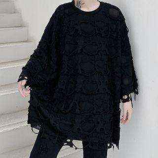 3/4-sleeve Cutout Mesh T-shirt