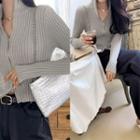 Reversible-zip Rib-knit Cardigan Gray - One Size