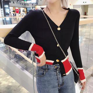 Color Block V-neck Cardigan