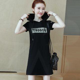 Hooded Short-sleeve Lettering Sweatshirt Dress