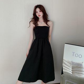 Strapless Plain Midi A-line Dress