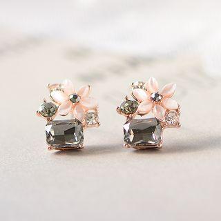 Rhinestone Cat Eye Stone Flower Earring