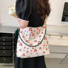 Fruit Print Canvas Tote Bag With Bag Charm - White - One Size