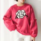 Puff-sleeve Printed Brushed-fleece Lined Pullover