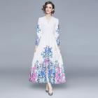 V-neck Floral Maxi A-line Dress