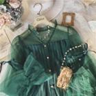 Bow Mesh Long-sleeve Blouse