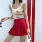 Color-block Striped Camisole Top / Pleated Skirt