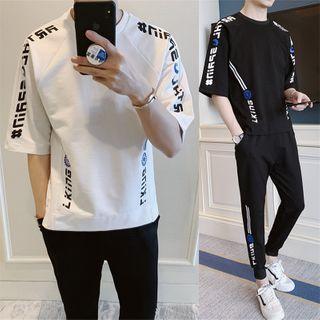Set: Lettering Elbow-sleeve T-shirt + Jogger Pants