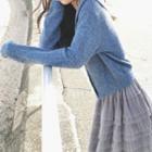 Set: Collar Cardigan + Midi A-line Mesh Skirt