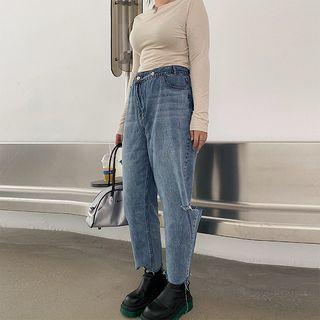 Ribbed Straight-cut Jeans