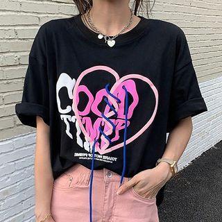 Strappy Heart Print T-shirt
