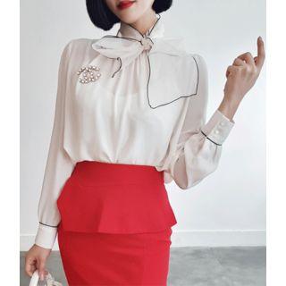 Mock-neck Blouse With Scarf