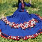 Puff-sleeve Patterned Tasseled Midi A-line Dress