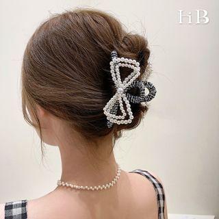 Beaded Bow Hair Claw Black & White - One Size