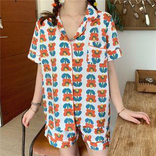 Loungewear Set: Printed Short-sleeve Shirt + Printed Shorts