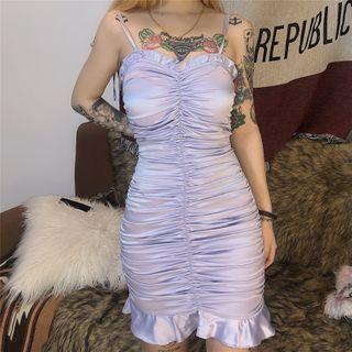 Tie-shoulder Ruched Mini Sheath Dress