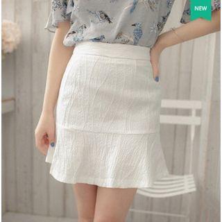 Set: Bird Print Short-sleeve Top + Mini Skirt
