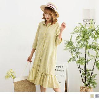 3/4 Sleeve Plaid Mermaid Shirtdress