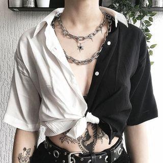 Short-sleeve Cropped Paneled Shirt