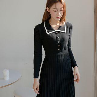 Piped Faux-pearl Buttoned Long Knit Dress