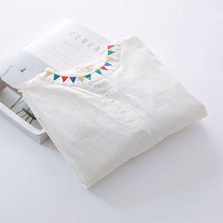 Embroidered Band Collar Long-sleeve Shirt