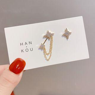 Non-matching Rhinestone Stud Earring 1 Pair - E1649 - Gold - One Size