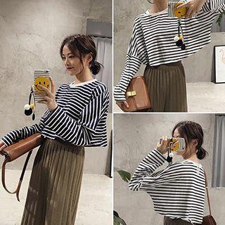 Striped Long Sleeve Cropped T-shirt