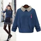 Long-sleeve Contrast Collared Knit Top