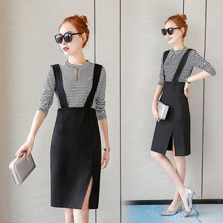 Set: Striped T-shirt + Suspender Sundress