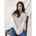 Wrap-front Rib-knit Sweater