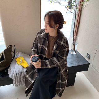 Plaid Midi Coat 9836 - Plaid - Coffee - One Size