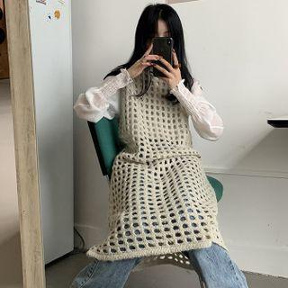 Round-neck Plain Cutout A-line Knit Dress
