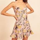 Tropical Pattern Ruffled Trims Spaghetti Dress
