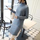 Mock-neck Slit Wool Blend Sweater Dress