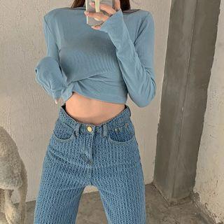 Long-sleeve Top / Pattern Wide-leg Pants