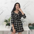 Plaid 3/4-sleeve Playsuit