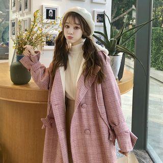Double Breasted Plaid Coat Pink - One Size