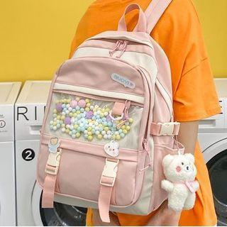 Transparent Pocket Buckled Nylon Backpack