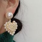 Heart Faux Pearl Alloy Dangle Earring 1 Pair - Silver Stud - Gold - One Size