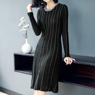 Embellished A-line Knit Dress